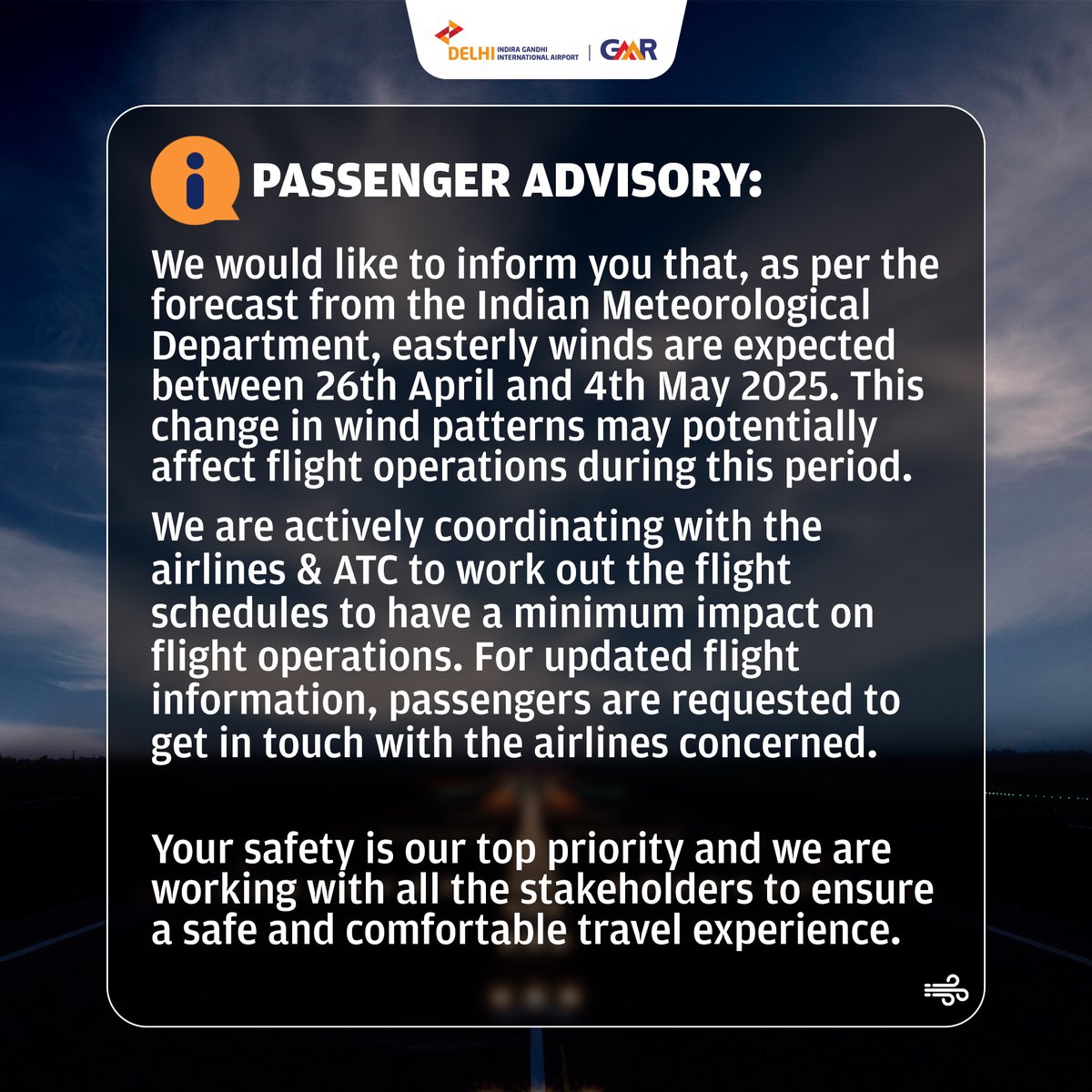Kind attention to all flyers!

#DelhiAirport #PassengerAdvisory