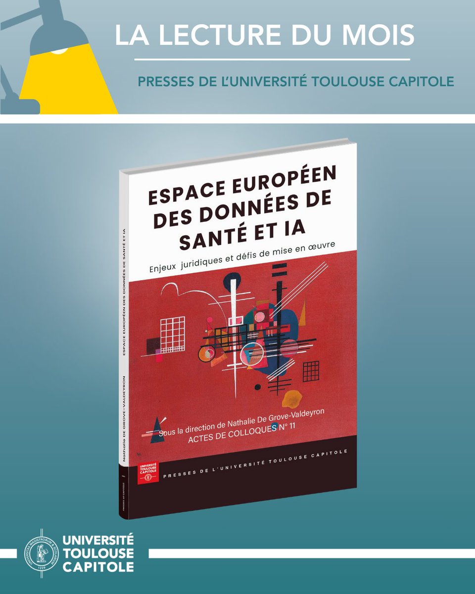 Université Toulouse Capitole (@utcapitole) on Twitter photo 📚La lecture du mois➡️découvrez un ouvrage édité par les Presses de l'Université Toulouse Capitole !💡"Espace Européen des Données de Santé et IA", sous la direction de Nathalie De Grove Valdeyron, professeure de droit public à l'<a href="/EcoleDroitTlse/">École de droit de Toulouse</a> (<a href="/irdeic/">🇪🇺 IRDEIC 🇪🇺</a>)👉bit.ly/42wcxSt 📚La lecture du mois➡️découvrez un ouvrage édité par les Presses de l'Université Toulouse Capitole !💡"Espace Européen des Données de Santé et IA", sous la direction de Nathalie De Grove Valdeyron, professeure de droit public à l'<a href="/EcoleDroitTlse/">École de droit de Toulouse</a> (<a href="/irdeic/">🇪🇺 IRDEIC 🇪🇺</a>)👉bit.ly/42wcxSt