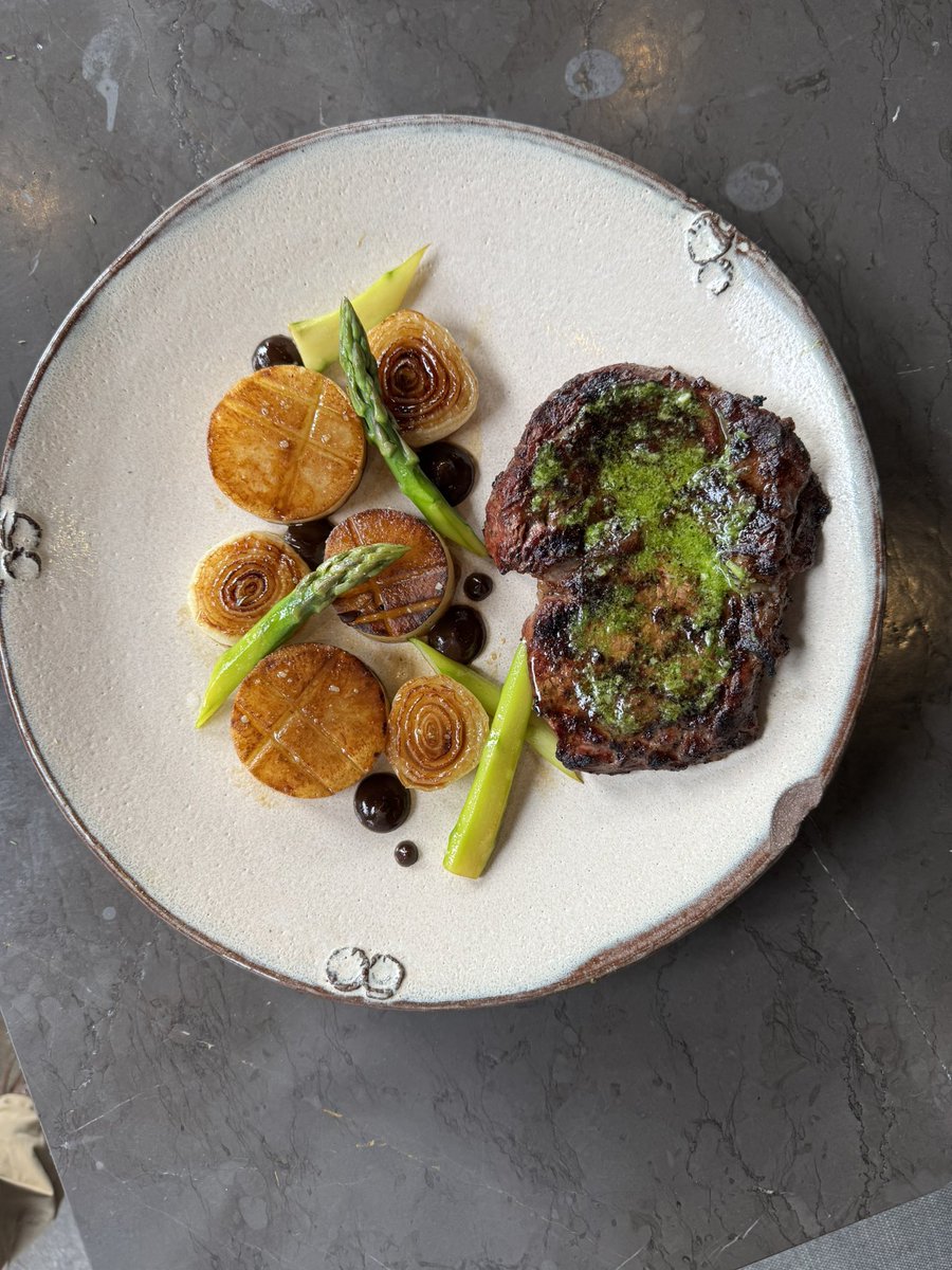 Sedesh79's tweet photo. Steak • Fondant Potatoes • Ramp Pistou • Black Garlic 
#imyourfavoritechefsfavoritechef https://t.co/DPXdKj79gz