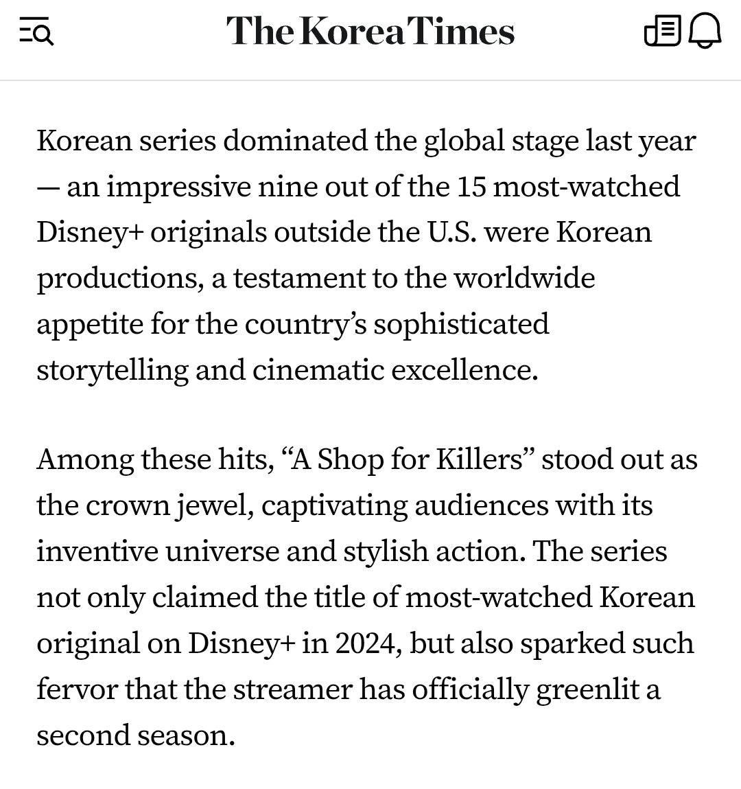 Majority of the best performing Disney+ originals outside of the US last year were from Korea, and #AShopForKillers stood out the most. 

A Shop For Killers was the most watched Korean original series on Disney+ in 2024 ✨

koreatimes.co.kr/entertainment/…

#LeeDongWook