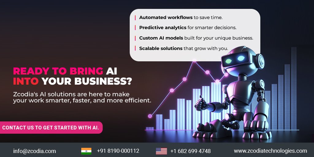 zcodia's tweet image. Level up with Zcodia’s AI solutions—smarter workflows, faster insights, and custom models built for your growth.
📧 info@zcodia.com
📞 India: +91 8190-000112 | USA: +1 682 699 4748
🌐 zcodiatechnologies.com
#AIforBusiness #ZcodiaTechnologies #SmartSolutions #PredictiveAnalytics