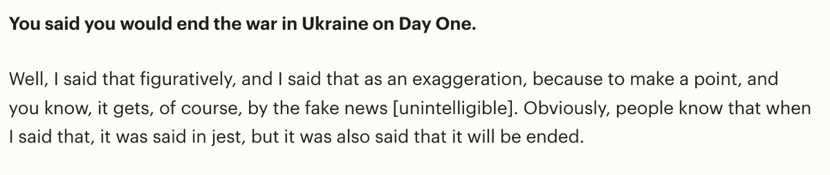 ChristopherJM's tweet photo. Ah. When Trump says thst when he said he'd solve the Russia-Ukraine war in 24 hours, he meant it "figuratively." https://t.co/rxF30xejgk