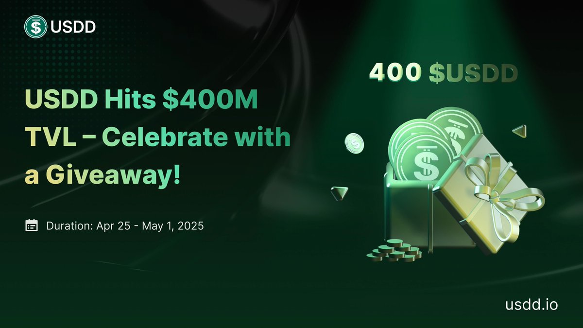 USDD 2.0 (Earn Double Rewards with sTRX Vault) (@usddio) on Twitter photo 📢To celebrate #USDD reaching over $400M in Total Value Locked, we’re launching a special giveaway to thank our amazing community.
💡How to participate:
✅Follow <a href="/usddio/">USDD 2.0 (Earn Double Rewards with sTRX Vault)</a>
✅Quote tweet the campaign post using hashtags #USDD #DeFi #Stablecoin #TVL400M and tag 3 friends in your 📢To celebrate #USDD reaching over $400M in Total Value Locked, we’re launching a special giveaway to thank our amazing community.
💡How to participate:
✅Follow <a href="/usddio/">USDD 2.0 (Earn Double Rewards with sTRX Vault)</a>
✅Quote tweet the campaign post using hashtags #USDD #DeFi #Stablecoin #TVL400M and tag 3 friends in your