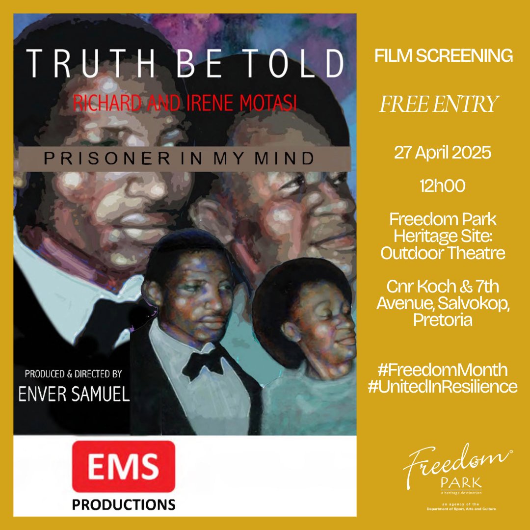 Freedom Park Heritage Site (@freedomparksa) on Twitter photo Join us at Freedom Park for the screening of Prisoner in My Mind — 27 April at 12h00. Free entry.
A powerful story of survival and memory.
#FreedomDay #unitedinresilience #prisonerinmymind #freedomparkheritagesite
<a href="/EnverSamuel/">enver samuel</a> Join us at Freedom Park for the screening of Prisoner in My Mind — 27 April at 12h00. Free entry.
A powerful story of survival and memory.
#FreedomDay #unitedinresilience #prisonerinmymind #freedomparkheritagesite
<a href="/EnverSamuel/">enver samuel</a>