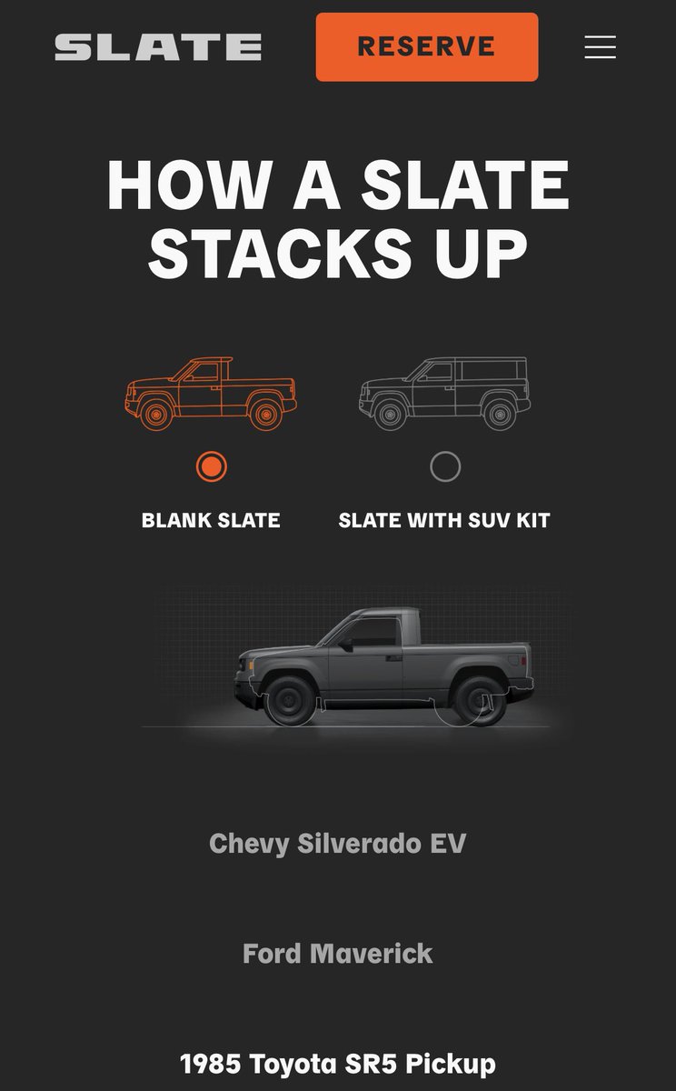 I am totally geeking out over this truck. We’re back to 1980s-sized pickups. 

Slate feels like a revolutionary, common sense product. This must have been what it felt like when the Volkswagen Beetle first came out. It makes too much sense to be real.
