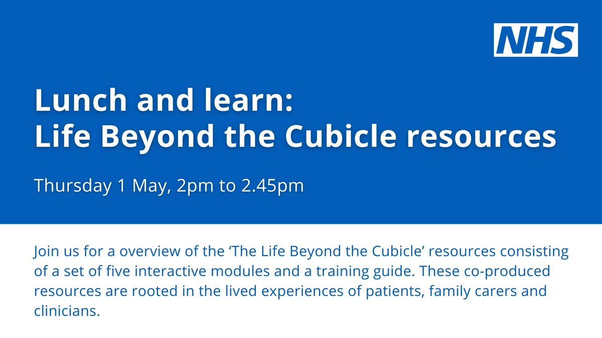 Discover the Life Beyond the Cubicle resources, featuring interactive modules aimed at improving care during acute mental health crises. The resources are FREE for health and social care professionals. #teamCNO
To learn more and sign up▶️ events.england.nhs.uk/events/life-be…