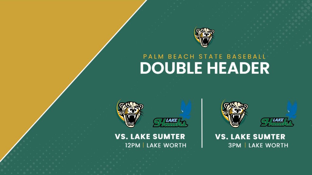 Final regular season games for the Panthers baseball team.  Must win both to make the FCSAA/Region 8 playoffs

🆚 Lake Sumter
⏰ 12:00 PM &amp; 3:00 PM
📍 Lake Worth Campus
📈 Follow along on GameChanger app