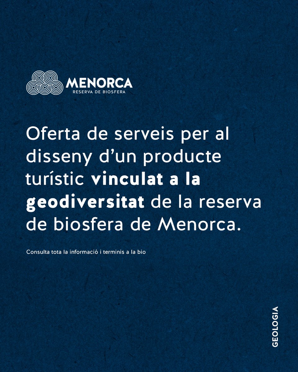 L’Agència Menorca #ReservadeBiosfera té interès a difondre el #patrimoni geològic de #Menorca  en el marc del Programa de gestió de la geodiversitat a la Reserva de Biosfera de Menorca (2025-2032), que inclou el disseny d'un producte turístic vinculat. 

👉menorcabiosfera.org/Contingut.aspx…