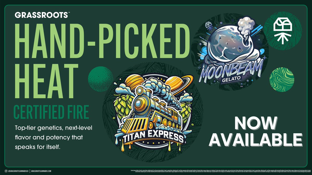 curaleafmd's tweet photo. 🍃🔥GRASSROOTS EXCLUSIVE CUT🔥🍃  The wait is over. Grassroots is dropping six brand-new strains, built from the ground up with next-level genetics. Titan Express and Moonbeam Gelato are hitting first, bringing bold flavors and effects to the next level. Grown with care, picked for greatness, and ready to add certified fire to your lineup.  Now Available at all Curaleaf Maryland locations!