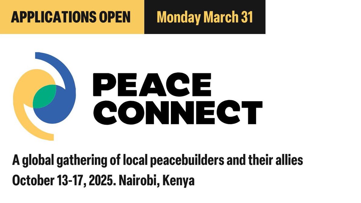 Call for applications! Peace Connect is a global peacebuilding gathering organized by GAAMAC partner Peace Connect in Nairobi, Kenya. The event will bring together peacebuilders from the Global South to collaborate on practical solutions for lasting peace: gaamac.org/event_posts/pe…