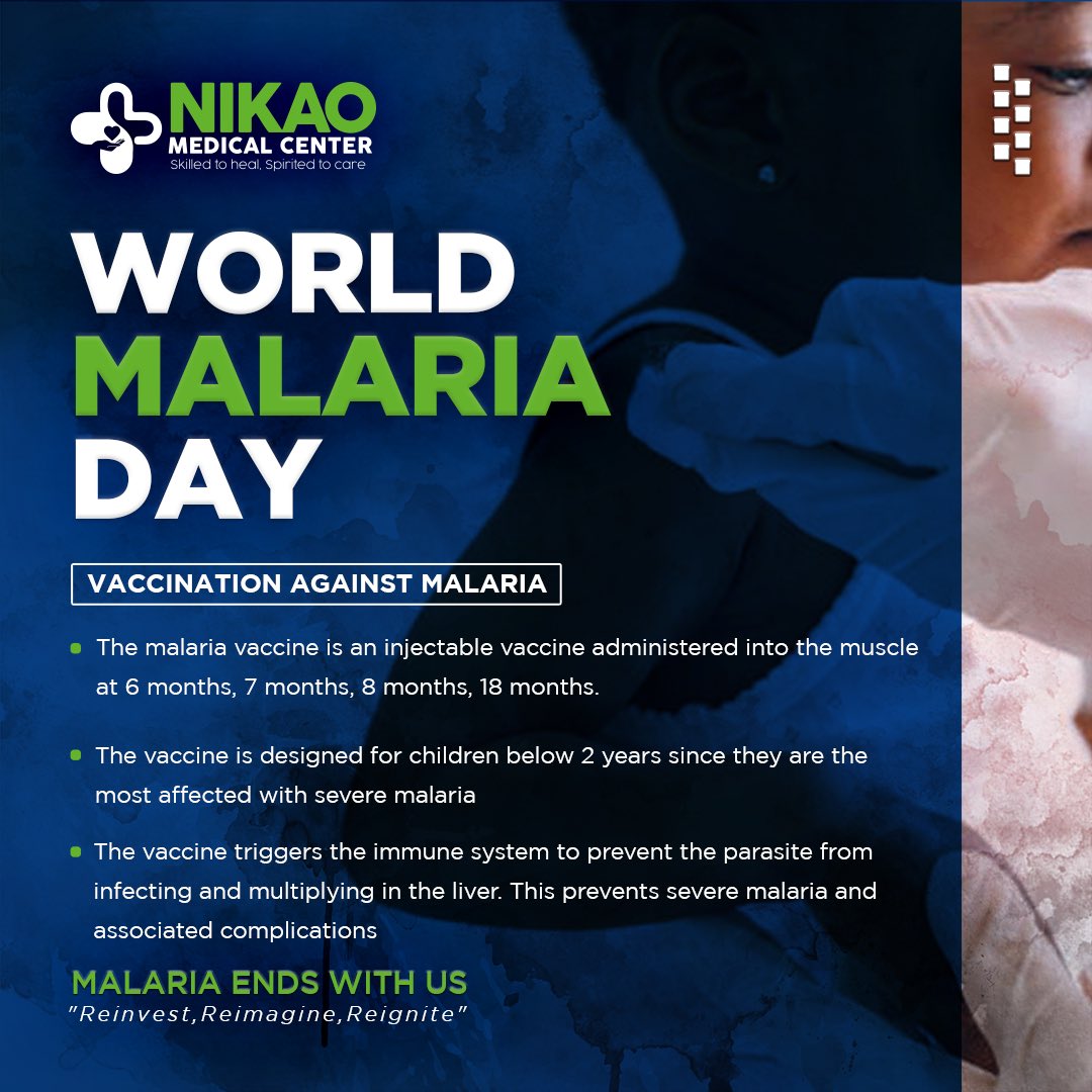Did you know about the Malaria Vaccine?
Well, it’s Free and Available! Visit your doctor today!😎
A malaria free world starts now and with us 🤝👊🏾
#MalariaAwareness 
#malariavaccineug 
#NikaoMedicalCenter