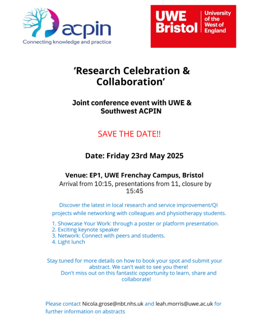AmyDee_Jay's tweet photo. @ACPIN_SW are holding a research celebration and collaboration event with some great keynote speakers lined up. See the poster for details! 
Booked your place, don't miss out on a great event for networking! https://t.co/ktps6YoMJw