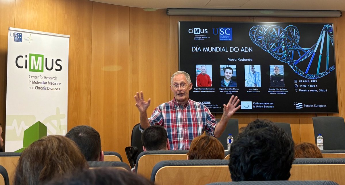 Un día como hoy, hace solo 72 años, se reveló la estructura molecular del ADN. Un descubrimiento que revolucionó (y sigue revolucionando) el panorama científico y médico. De todo esto ha hablado hoy Ángel Carracedo en el <a href="/cimususc/">CiMUS</a>, celebrando el #DíaMundialdelADN 🧬