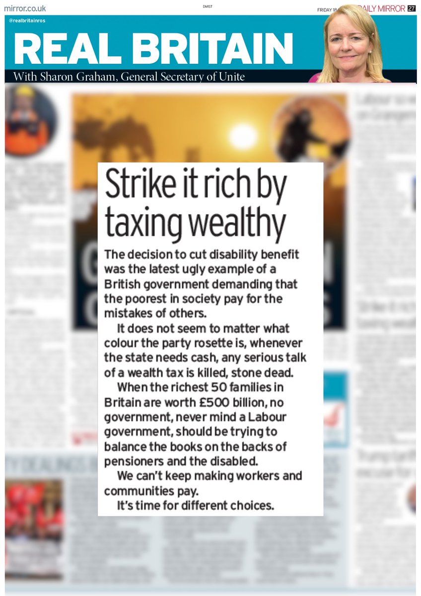 Unite the union: join a union (@unitetheunion) on Twitter photo When the richest 50 families in Britain are worth £500 billion, no govt, never mind a Labour govt, should be trying to balance the books on the backs of pensioners & the disabled.
We can't keep making workers & communities pay.
It's time for different choices - <a href="/UniteSharon/">Sharon Graham</a> When the richest 50 families in Britain are worth £500 billion, no govt, never mind a Labour govt, should be trying to balance the books on the backs of pensioners & the disabled.
We can't keep making workers & communities pay.
It's time for different choices - <a href="/UniteSharon/">Sharon Graham</a>