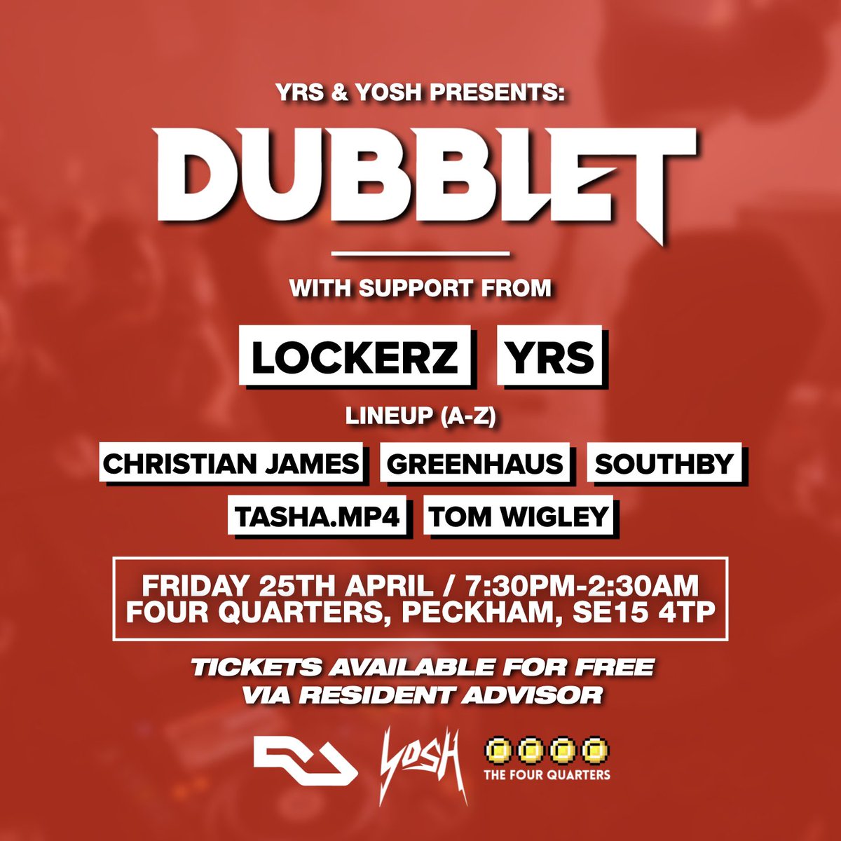 ‼️ TONIGHT
📍 Four Quarters, Peckham
⏰ 01:00-01:45
🔺YRS &amp; Friends x Yosh Bass
