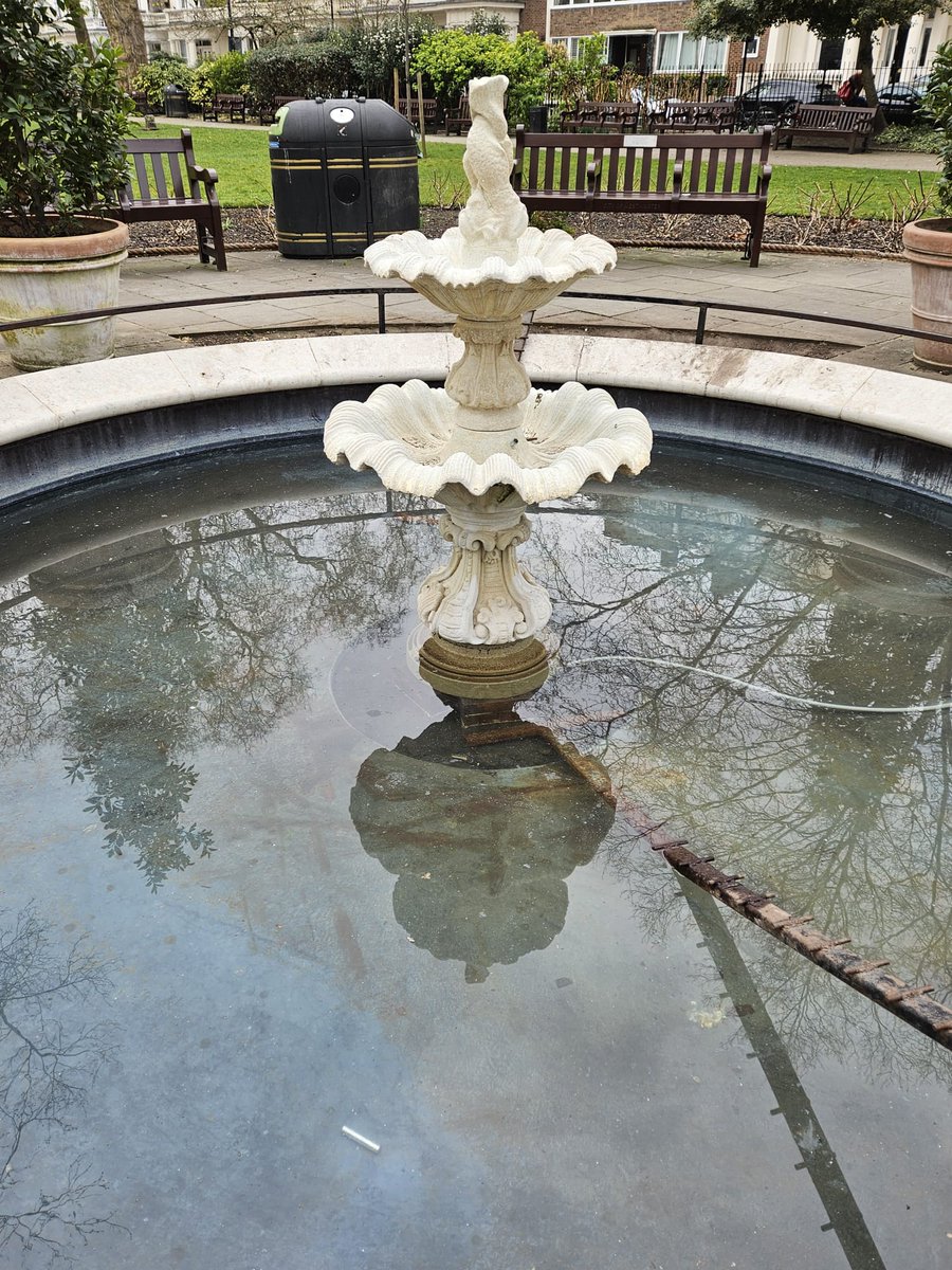 FriendsofStGeo1's tweet photo. A fox was found drowned in the fountain of St George's Square Garden, Pimlico, this morning. We had ladders installed to prevent drownings of squirrels. What can be done to save larger mammals?  This must not happen again 🦊💔 @LDNgreenspaces  @CityWestminster @ChrisGPackham https://t.co/LUgHgnkN2u