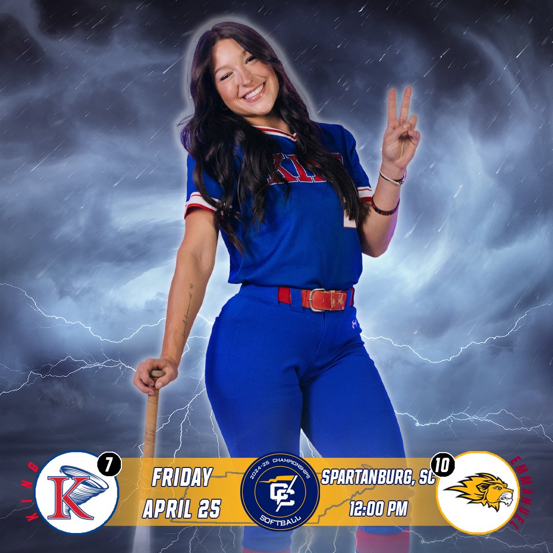 King Athletics (@kingathletics) on Twitter photo Take two. <a href="/KingU_Softball/">King University Softball</a> begins <a href="/ConfCarolinas/">Conference Carolinas</a> tournament play today after yesterday's weather. This morning's first pitch has been pushed to noon.
🏟️Tyger River Park
🆚 #10 Emmanuel
⏰ Noon
📺conferencecarolinasdn.com
📊govalkyries.com/sidearmstats/s…
#KingPride #SoundTheSiren Take two. <a href="/KingU_Softball/">King University Softball</a> begins <a href="/ConfCarolinas/">Conference Carolinas</a> tournament play today after yesterday's weather. This morning's first pitch has been pushed to noon.
🏟️Tyger River Park
🆚 #10 Emmanuel
⏰ Noon
📺conferencecarolinasdn.com
📊govalkyries.com/sidearmstats/s…
#KingPride #SoundTheSiren