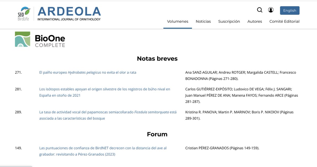 👩‍💻Ya tenemos cuatro contenidos publicados del volumen de julio (72.2) 📚, y en breve, la lista irá creciendo 🔝 
🧐Consulta aquí los resúmenes o contenidos completos si estás suscrito👇
ℹ️bioone.org/journals/ardeo…
ℹ️ardeola.org/es/volumenes/7… #ornitología #CienciaConAves