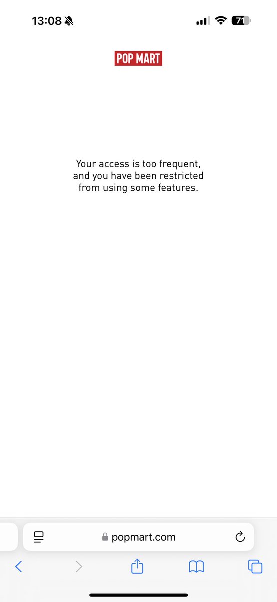 Mezmerizing_x's tweet photo. @POPMARTGlobal Guys, your website won’t let me check out, I get this message…My access hasn’t been too frequent 😅😅 https://t.co/KD4FF8xlTo