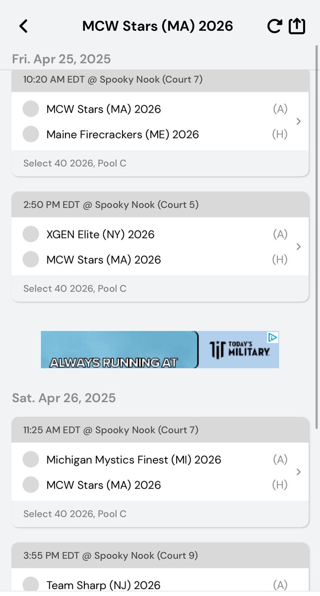 Here is my schedule for this weekend at Spooky Nook with <a href="/MCWSTARZ/">MCW STARZ</a>, excited to compete! 

<a href="/NEPSGBCA/">NEPSGBCA</a> 
<a href="/GoldStandrdHoop/">Gold Standard</a>