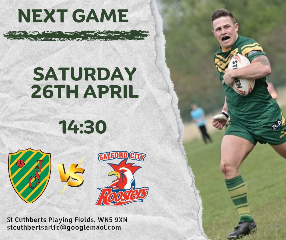 🏉 𝐖𝐒𝐂 𝐎𝐩𝐞𝐧 𝐀𝐠𝐞 - 𝐍𝐞𝐱𝐭 𝐌𝐚𝐭𝐜𝐡 🏉

Get down this Saturday as our Open Age welcome Salford City Roosters to St Cuthberts Playing Fields.

📅 | Saturday 26th April
🆚 | Salford City Roosters 
🔰 | NWML Div 1
⌚ | 14:30
🗺️ | St Cuthberts Playing Fields, WN5 9XN