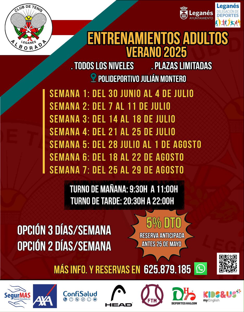 INTENSIVOS VERANO 2025 | Otro año más lanzamos los intensivos de verano ☀️
¡Compañerismo, piscina, diversión! 👧🏻👦🏻🎾🏊🏼‍♂️
📅 Junio / Julio / Agosto
📍 Polideportivo Julián Montero (Leganés)
💦 Piscina El Carrascal 
📝 Inscripciones e información en 625 87 91 85