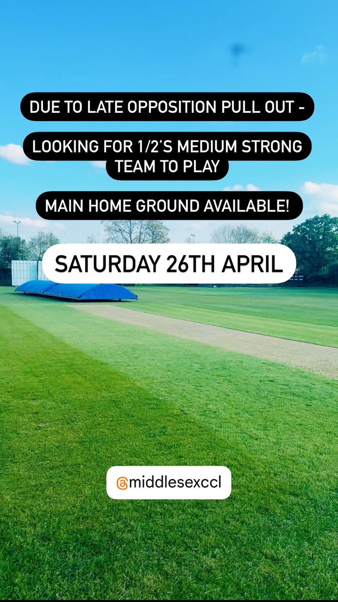 Hamzah Khan (@hkhan31) on Twitter photo Wycombe House CC in Middlesex League (West London) looking for 1/2nd team opposition tomorrow.
Can host! DM if interested
<a href="/fixturefinder/">cricketfixturefinder</a> <a href="/ClubCricketConf/">ClubCricketConf</a> <a href="/CFixturelist/">Cricket Fixture list</a> Wycombe House CC in Middlesex League (West London) looking for 1/2nd team opposition tomorrow.
Can host! DM if interested
<a href="/fixturefinder/">cricketfixturefinder</a> <a href="/ClubCricketConf/">ClubCricketConf</a> <a href="/CFixturelist/">Cricket Fixture list</a>