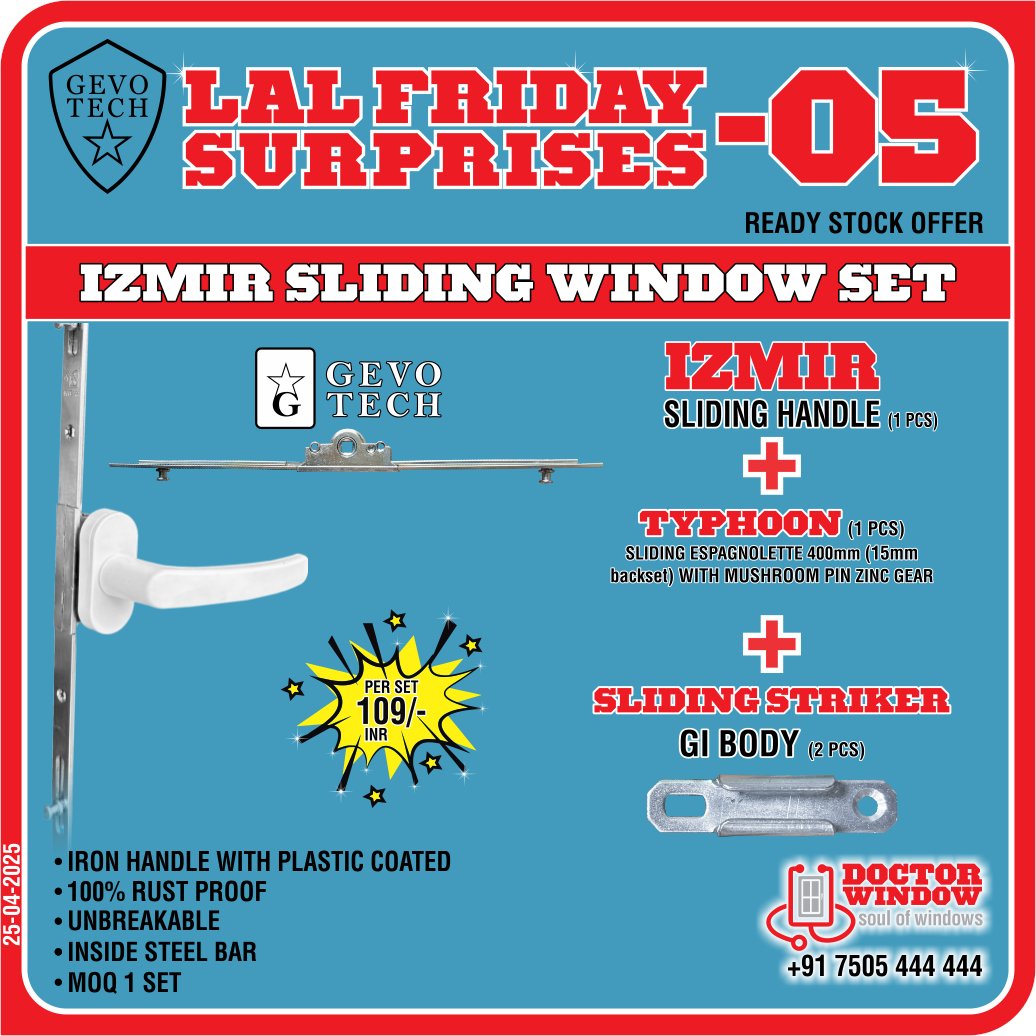 DOCTORWINDOW_IN's tweet image. GEVO TECH FLORIDA TOUCHLOCK WITH STRIKER
GEVO TECH ISTANBUL STANDARD BASE HANDLE
GEVO TECH IZMIR SLIDING WINDOW SET
GEVO TECH STAR DOOR ADJUSTABLE ROLLER

#handle #premiumhandle #touchlock #doorroller #doctorwindow #soulofwindow #fridayoffer #newoffer #door #hardware #window