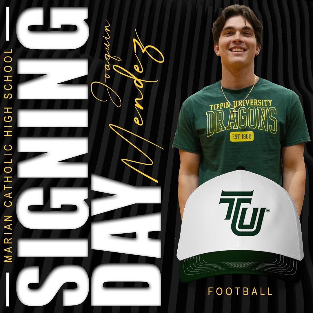 🎉🖤💛🏈 CONGRATS JOAQUIN!! 🏈💛🖤🎉
Joaquin Mendez signed to Tiffin University to further his academic and football career! We’re proud of you!!
#CelebrateMarian #CollegeSigningDay