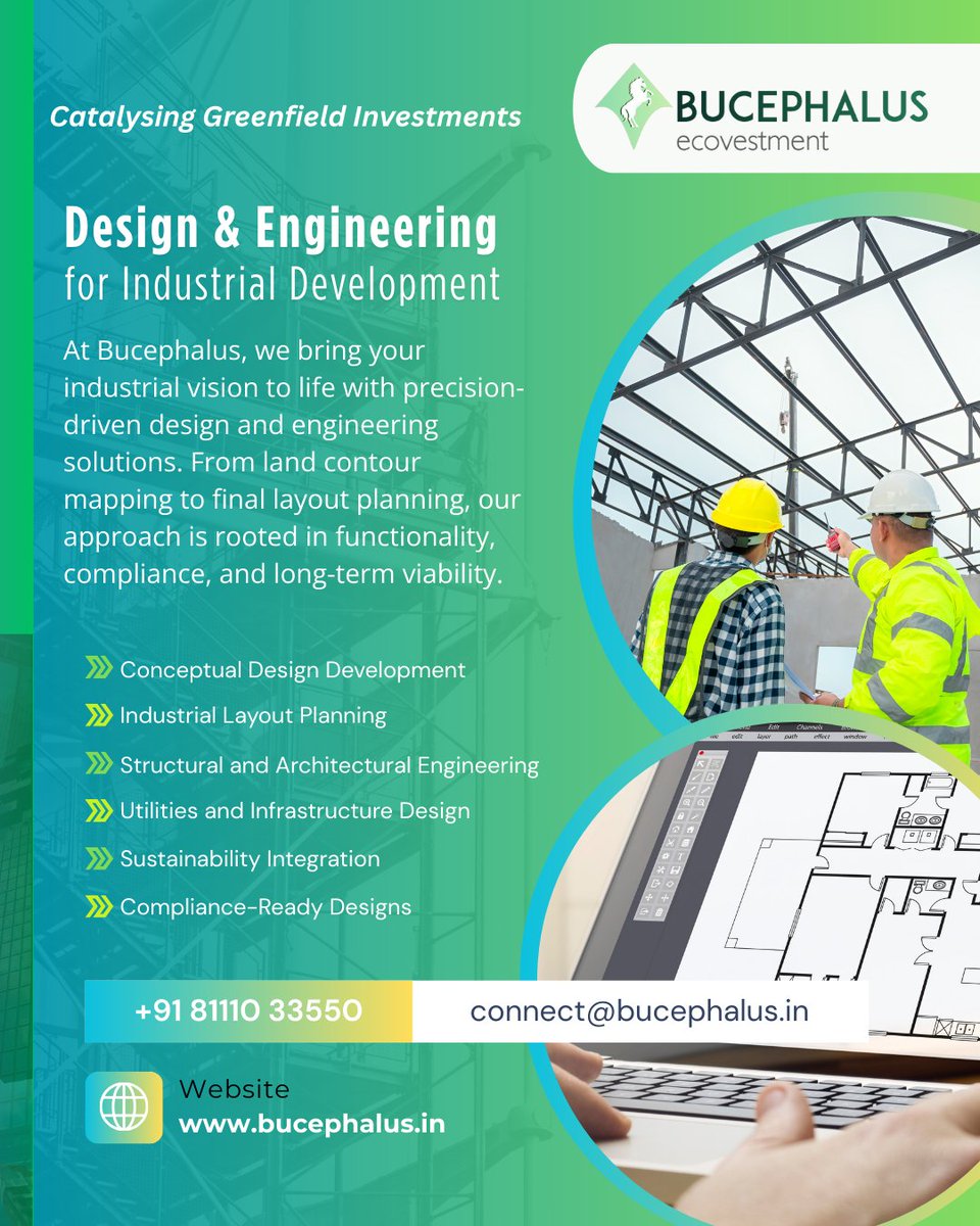 Bucephalus_Eco's tweet photo. Transforming industrial visions into sustainable realities 
#GreenfieldInvestments #FDIIndia #ESGConsulting #SustainableGrowth #IndustrialDevelopment #Bucephalus #Ecostevestment #MakeInIndia #FutureReadyIndia #Conceptual #DesignDevelopment #IndustrialLayoutPlanning https://t.co/7K0IBrmoE4