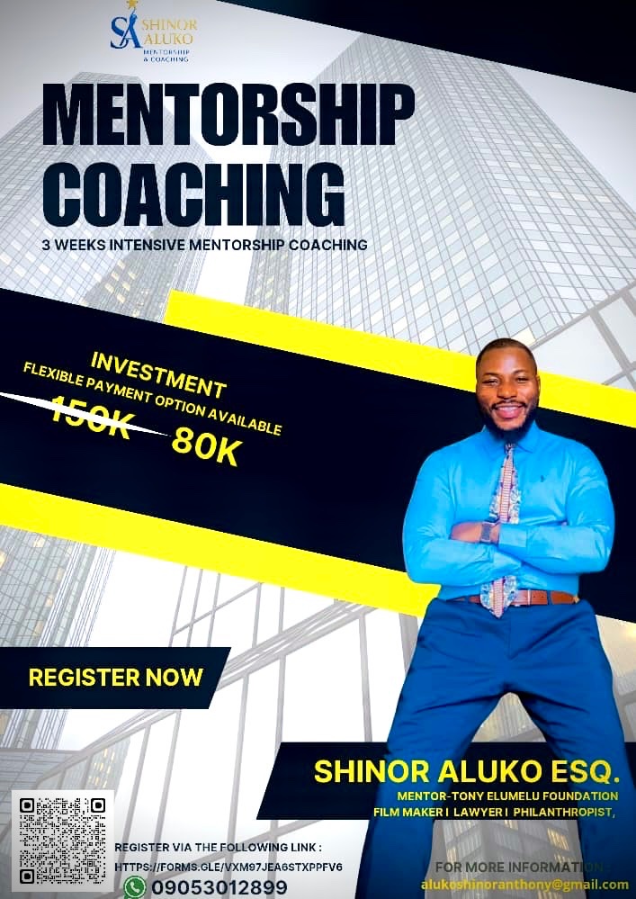 AShinor's tweet photo. I don’t coach for clout. I coach because your win is my win.

I’ve always believed that true greatness is not in what you achieve, but in how many lives you can elevate while you're at it. The knowledge, experience, and opportunities I’ve gathered over the years mean nothing if I can’t help others rise too.

This is why I created the 3-Week Intensive Mentorship & Coaching Program—not just to coach, but to ignite careers, brands, and dreams.

This program is for YOU if:

You’re ready to unlock access to global professional networks.
You want a LinkedIn profile and CV that speak volumes before you even walk into a room.
You need tailored guidance on scholarships, brand strategy, public speaking, and more.
And YES—this is for the go-getters, the dreamers, and the believers.

Investment: Only 80,000 Naira
LIMITED: Discount for the first 50 people.

I’m here to help you win—not just because I can, but because I must.

Let’s elevate together.

Register Now
https://t.co/6OAVg6g7Rq

For inquiries:
📞 09053012899
📧 alukoshinoranthony@gmail.com
#Mentorship #Coaching #CareerGrowth #BrandElevation #LinkedInOptimization #Scholarships #Leadership #YoungLeaders #FYP #ShinorAluko #Inspiration #Motivation #DreamBig #StartNow #AfricaToTheWorld