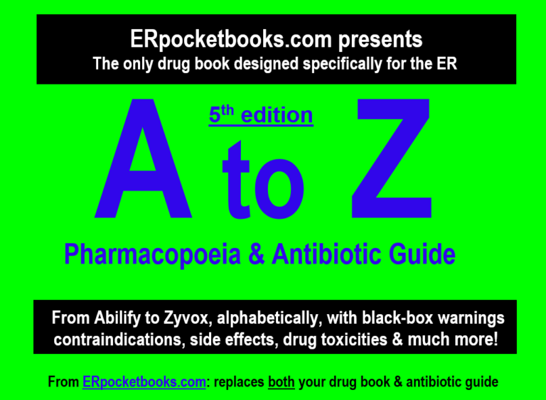 Need a new pharmacopoeia? Tarascon stopped in 2020 but the A to Z Pharmacopoeia &amp; Antibiotic Guide, 5th ed. is still up to date
It's organized alphabetically and has side effects along w/ the usual info. There's also sections on empiric ABX
erpocketbooks.com/main-store/