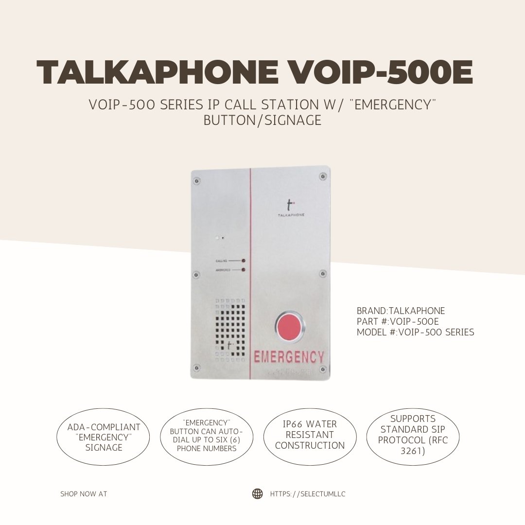 selectumstore's tweet image. 🔴 ADA-Compliant. VoIP Ready. Emergency-Ready. The Talkaphone VOIP-500E auto-dials up to 6 numbers, supports Cisco &amp;amp; InformaCast, and delivers loud, clear communication—all in an IP66-rated stainless steel design. 

#Talkaphone #VoIP #EmergencyComm #PublicSafetyTech