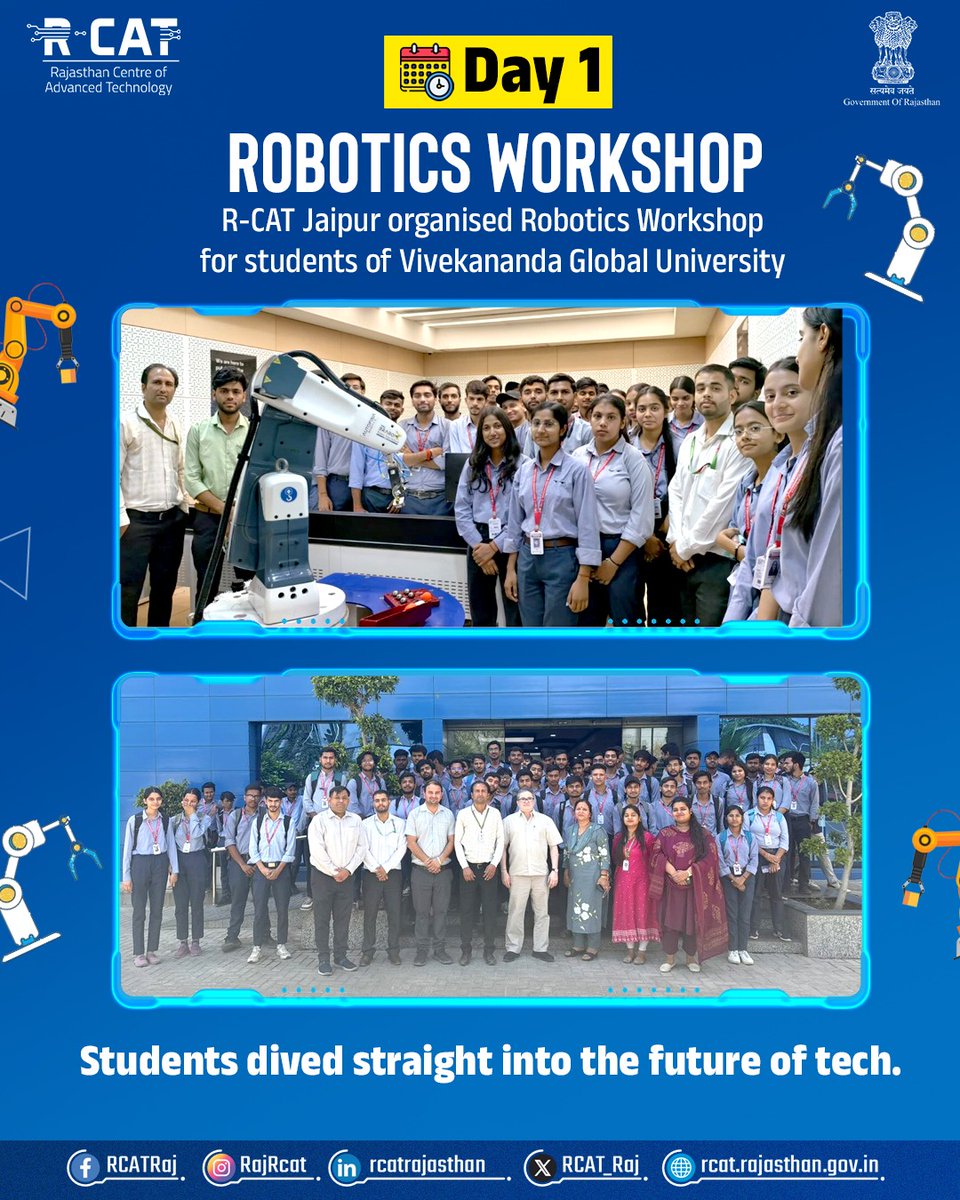 rajrcat's tweet image. R-CAT Jaipur organised robotics workshop for the students of Vivekananda Global University.
Focused on building the foundation, where students explored the basics of robotics and worked on hands-on projects. It was a day of learning and excitement.
#RCATJaipur #RoboticsWorkshop