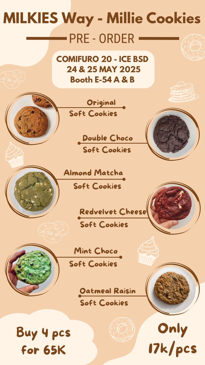 milkies_way's tweet photo. ✨ Pre-order MILKIES WAY udah dibuka untuk event COMIFURO 20! 🍪

Circle Table (Both Days) - Kroket Goreng E - 54 A &amp; B

Ayo buruan di order! Link Pre-Order CF20 ada disini:

https://t.co/2PYWJ5fhPe

#comifuro #COMIFURO20 #ComifuroXX #comifuro20catalogue #comifuro20catalog https://t.co/rC7ADoT0Mh