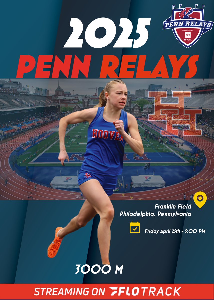 Good luck to Maysen Fletcher. She will be competing in the prestigious 2025 Penn Relays at 5:00 in the girls 3000m. Only the top 25 girls nationwide were selected to run this event. The Penn Relays take place at Franklin Stadium in Philadelphia, Pennsylvania. #TheRiver #GoHuskies
