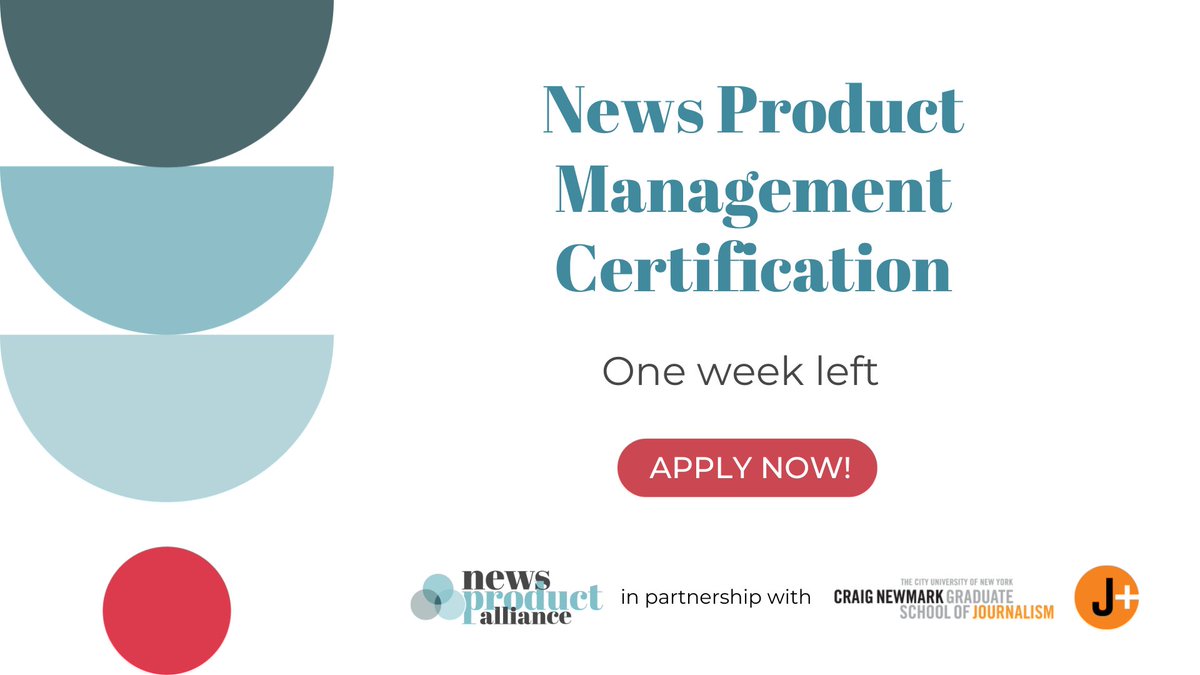 newsproduct's tweet image. 🚨 One week left to apply for the News Product Management Certification!

The #NPMC program is designed for news professionals who want to lead strategically, build products that serve real audience needs, and drive cross-functional collaboration with clarity and confidence.