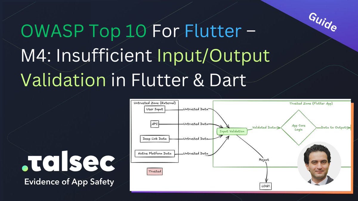 Talsec (@talsecofficial) on Twitter photo OWASP Top 10 For Flutter – M4: Insufficient Input/Output Validation in Flutter - part 4 of Mobile App Security deep dive by <a href="/mhadaily/">Majid Hajian 💙</a>
docs.talsec.app/appsec-article… OWASP Top 10 For Flutter – M4: Insufficient Input/Output Validation in Flutter - part 4 of Mobile App Security deep dive by <a href="/mhadaily/">Majid Hajian 💙</a>
docs.talsec.app/appsec-article…