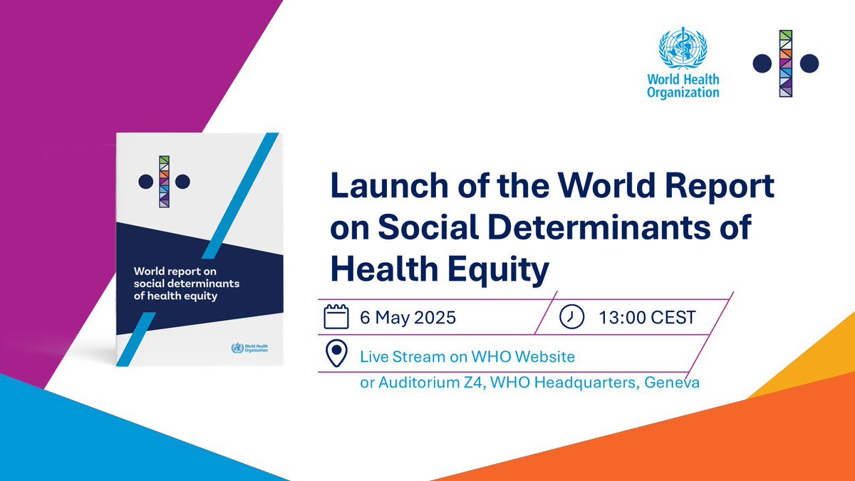 Launch of the World report on social determinants of health equity
Tuesday, 6 May from 13h00 - 14h00 CET and will be live-streamed.
who.int/news-room/even…