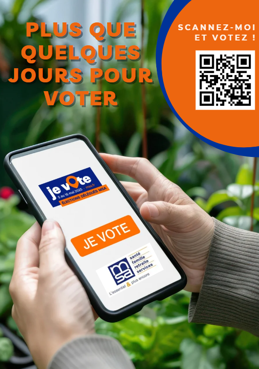 #ÉlectionsMSA2025 👉Encore 5 jours !

La <a href="/msa_actu/">La MSA</a> est le seul régime de protection sociale à procéder, tous les 5 ans, à des élections locales
👉Adhérents électeurs (salariés, exploitants, employeurs), exprimez-vous et votez par courrier ou en ligne : urlr.me/Bzkb6f