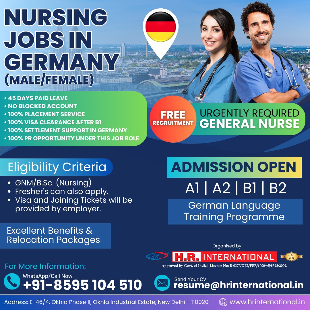 hriuae's tweet image. 🌍✈️ Exciting Nursing Jobs in Germany! 🇩🇪
GNM/B.Sc Nurses – FREE recruitment, 100% Visa &amp;amp; Placement Support, No Blocked Account!
📞 +91-8595104510
📧 resume@hrinternational.in
#NursingJobs #JobsInGermany #WorkAbroad #HRInternational