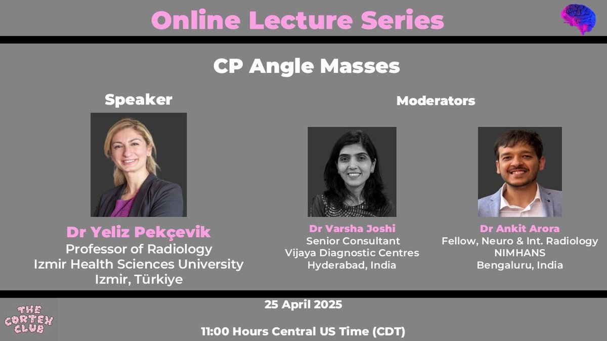 Mohit Agarwal (@mohittccneuro) on Twitter photo Register here bit.ly/TCCWebinarApri… to attend this webinar about to happen in a few hours!
Topic: CP angle masses
Speaker: <a href="/YPekcevik/">Yeliz Pekçevik, MD</a>
Moderator: <a href="/drjoshivarsha/">Dr Varsha Joshi</a>
Learner moderator: <a href="/aroraankit9922/">Ankit Arora</a>
Date and time: Today April 25, 11AM Central US time Register here bit.ly/TCCWebinarApri… to attend this webinar about to happen in a few hours!
Topic: CP angle masses
Speaker: <a href="/YPekcevik/">Yeliz Pekçevik, MD</a>
Moderator: <a href="/drjoshivarsha/">Dr Varsha Joshi</a>
Learner moderator: <a href="/aroraankit9922/">Ankit Arora</a>
Date and time: Today April 25, 11AM Central US time