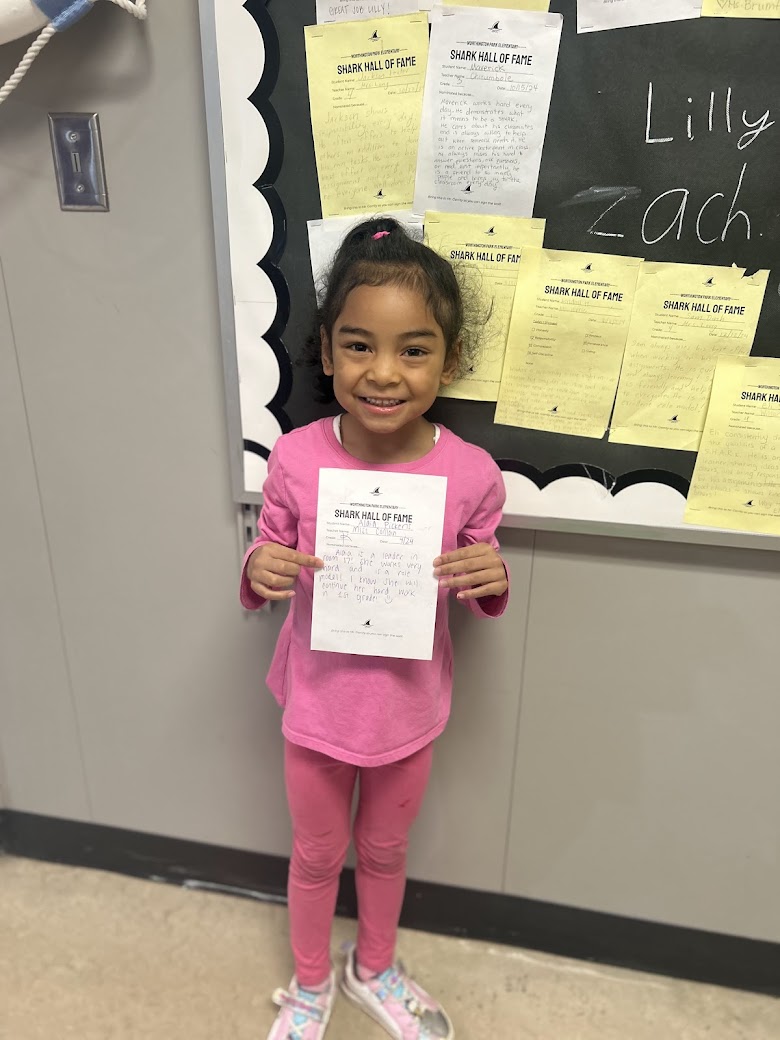 Happy Fri-YAY from our #ParkSharks! There is no better way to wrap up a school week than celebrating an amazing #KinderShark who got to sign the Hall of Fame! She's a wonderful role model and leader in her classroom! #ItsWorthIt 🦈