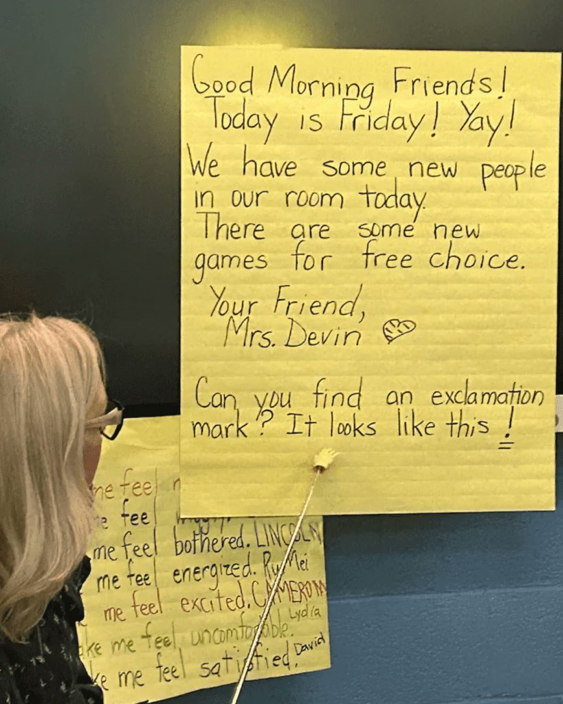 AllMeansAlltj's tweet image. Morning message = literacy magic 🌟
Every day is a new opportunity to model language, build community, and teach conventions in context - like spotting exclamation marks!
#SpedChat #ComprehensiveLiteracy #AllMeansAll #MorningMessage