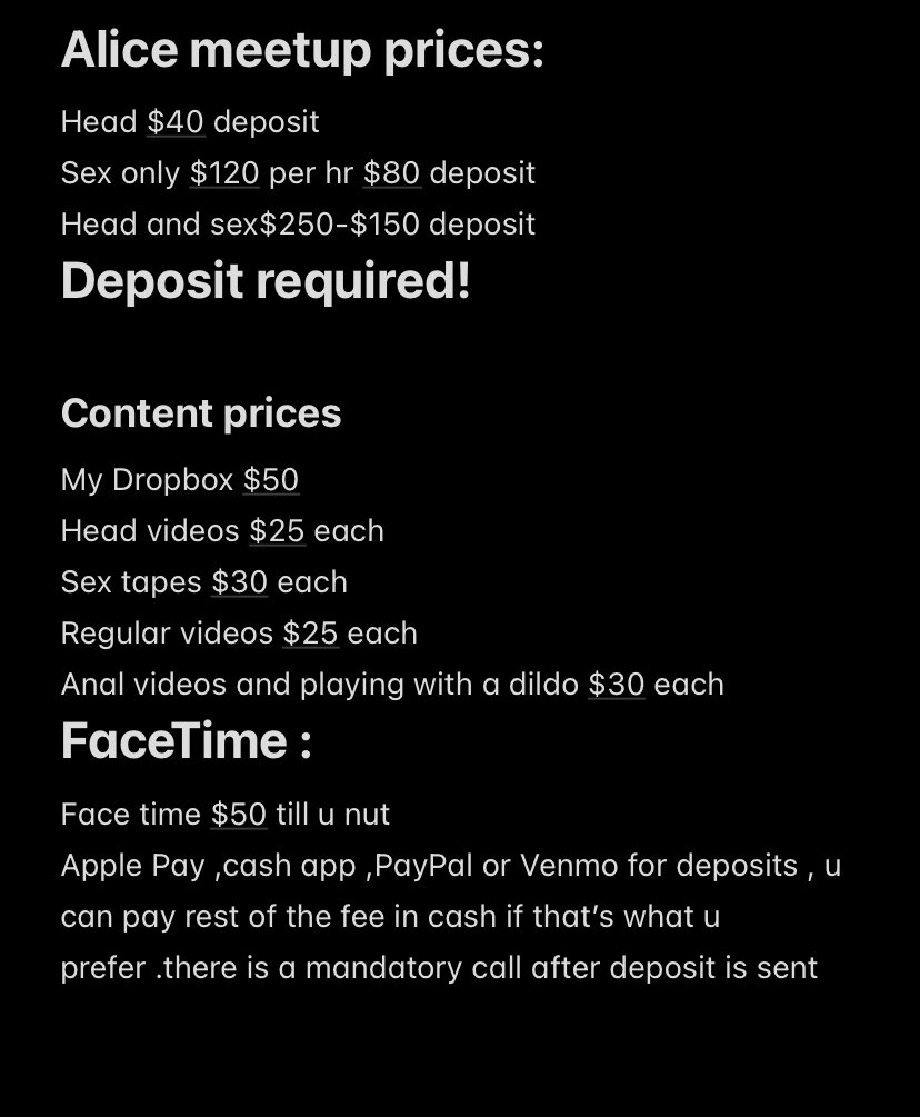 Alice rose (@alicerose0063) on Twitter photo Here's my menu so when u text me u should know what u want and payment ready
anybody wasting my time will be blocked thank u loves & hmu let hve some fun and u can also send a direct message to my email if needed;alicerose20061@gmail.com Here's my menu so when u text me u should know what u want and payment ready
anybody wasting my time will be blocked thank u loves & hmu let hve some fun and u can also send a direct message to my email if needed;alicerose20061@gmail.com