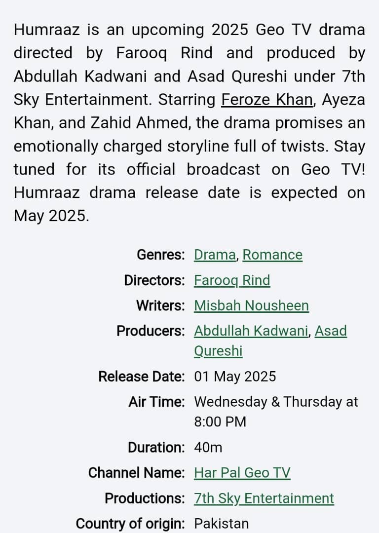 #Humraaz #ferozekhan #ayezakhan #harpalgeotv #one 
Industry king is coming back soon to rule drama industry again 👑 1️⃣
<a href="/ferozekhaan/">Feroze Khan</a> 1️⃣👑