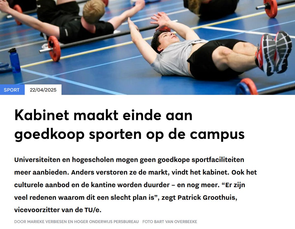 Luc Stultiens (@lucstultiens) on Twitter photo (1/2) Een onbegrijpelijke keuze: dit kabinet wil een einde maken aan goedkoop sporten op de campus.
We weten hoe belangrijk deze studentenvoorzieningen zijn voor de gezondheid, mentaal welzijn en sociale cohesie onder jongeren. (1/2) Een onbegrijpelijke keuze: dit kabinet wil een einde maken aan goedkoop sporten op de campus.
We weten hoe belangrijk deze studentenvoorzieningen zijn voor de gezondheid, mentaal welzijn en sociale cohesie onder jongeren.
