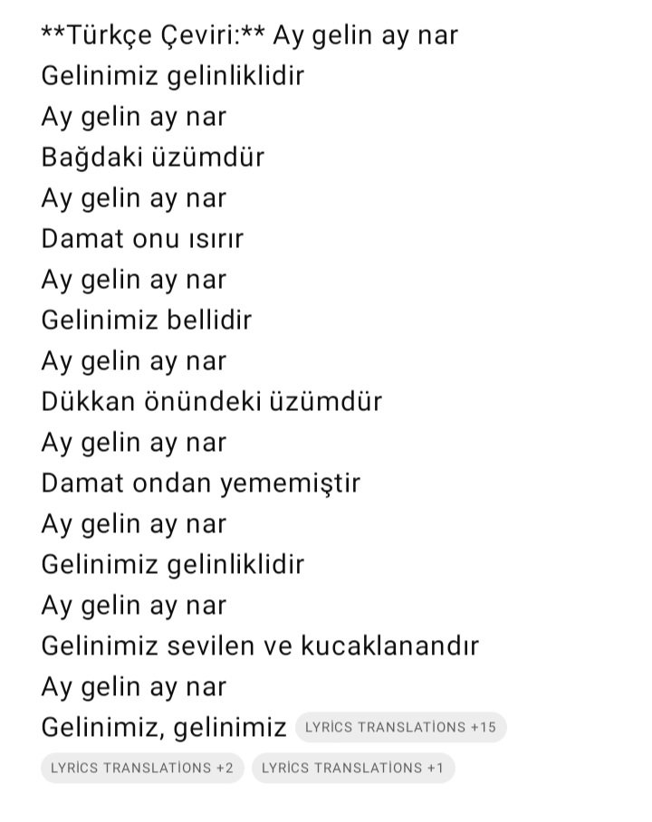 Kürtçe bilmediğim için ChatGBT ye şarkı sözlerini çevirmesini söyledim şöyle bir şey çıktı ortaya. Kürtçe bilen dostlar doğrulayabilir mi? Çünkü şuna bayıldım abi ya 😅😂 Bayılıyorum bu adama djshsjsj

Gelinimiz dükkan önündeki üzümdür ve damat onu yememiştir

#DemZer
#UzakŞehir