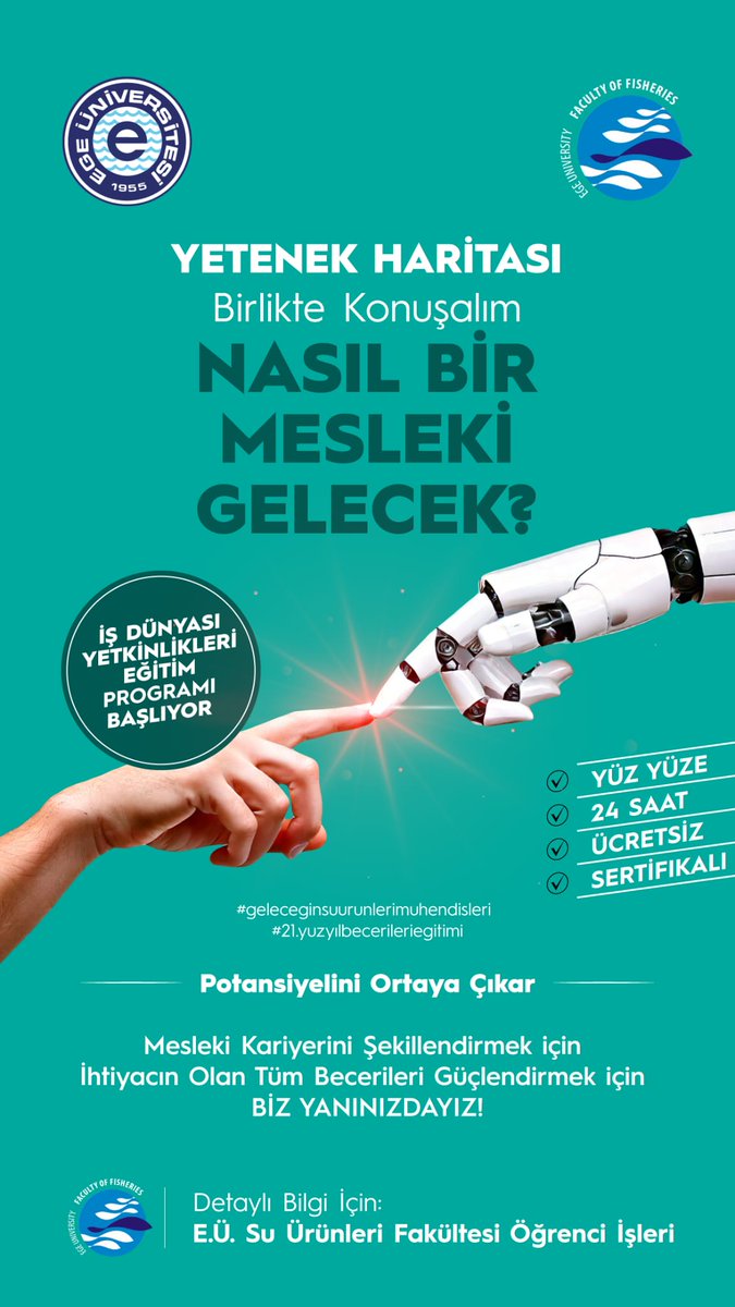 Ege Üniversitesi Su Ürünleri Fakültesi (@eu_sufak) on Twitter photo İŞ DÜNYASINA BİR ADIM ÖNDE BAŞLA!
Fakültemizde "İş Dünyası Yetkinlikleri Sertifika programı" başlıyor! Profesyonel hayatta fark yaratmak, yetkinliklerini güçlendirmek ve kariyer yolculuğuna başlangıç yapmak isteyen öğrencilerimizi bekliyoruz. Kontenjan sınırlı...<a href="/ProfNecdetBudak/">Prof.Dr.Necdet BUDAK</a> İŞ DÜNYASINA BİR ADIM ÖNDE BAŞLA!
Fakültemizde "İş Dünyası Yetkinlikleri Sertifika programı" başlıyor! Profesyonel hayatta fark yaratmak, yetkinliklerini güçlendirmek ve kariyer yolculuğuna başlangıç yapmak isteyen öğrencilerimizi bekliyoruz. Kontenjan sınırlı...<a href="/ProfNecdetBudak/">Prof.Dr.Necdet BUDAK</a>