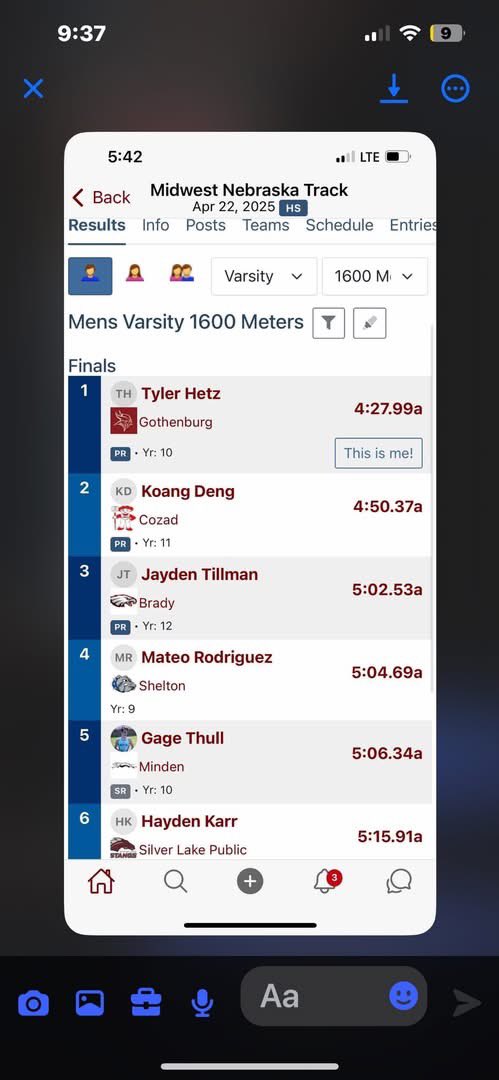 TheBURG333's tweet image. 🔥School Record🔥
What were you doing in 1924??
The 101 year old record was finally shattered on Tuesday at the first annual Midwest Classic Invitational held in Gothenburg! On the most picture perfect day to hold a track meet, Tyler Hetz absolutely crushed it. Congrats T!!